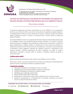 Términos de referencia para contratación de Coordinadora de programa de Derechos Sexuales y Derechos Reproductivos para una ciudadanía inclusiva.