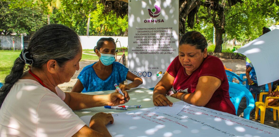 ORMUSA en territorio, realiza grupo focal sobre emprendimientos con actoras y actores clave de San Marcelino, municipio de San Pedro Masahuat, departamento de La Paz