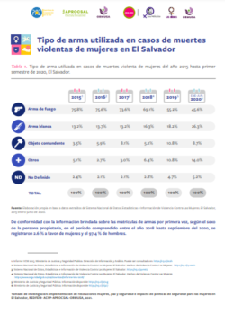 Tipo de arma utilizada en casos de muertes violentas de mujeres en El Salvador