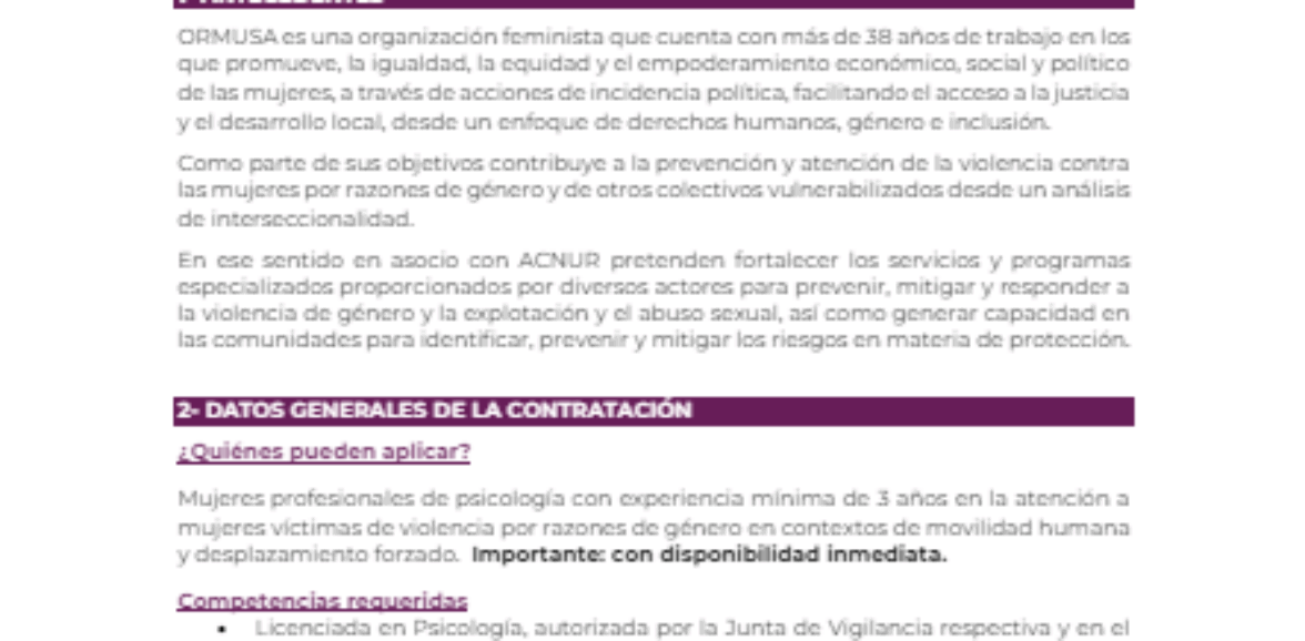 Contratación Psicóloga para espacio de apoyo » A tu lado » sede San Salvador