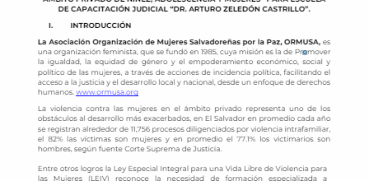 Asistencia técnica para diseño de modulo sobre «Violencia en el ámbito privado de niñez, adolescencia y mujeres» para escuela de capacitación Judicial » Dr. Arturo Zeledon Castillo» 1- Convocatoria