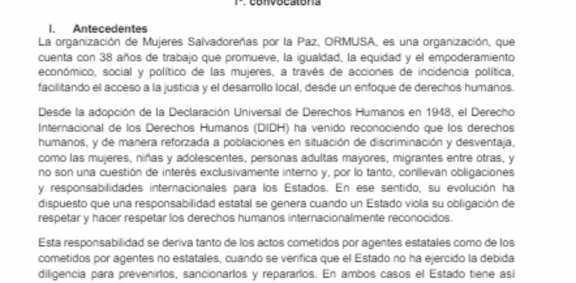 Asistencia técnica para facilitación de jornadas formativas sobre Reparación Integral del daño con enfoque de derechos humanos, con Escuela de Capacitación Judicial “Dr. Arturo Zeledón Castrillo” del Consejo Nacional de la Judicatura – 1 convocatoria