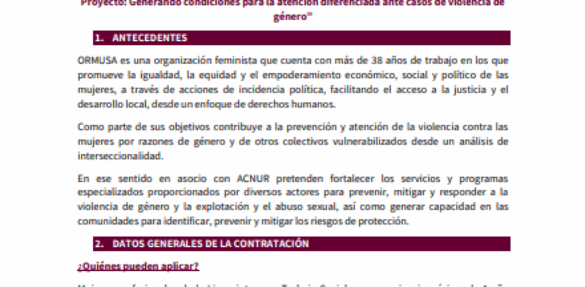 Contratación de trabajadora social ( Sede Santa Ana y San Vicente) 1 plaza cada sede – Segunda Convocatoria