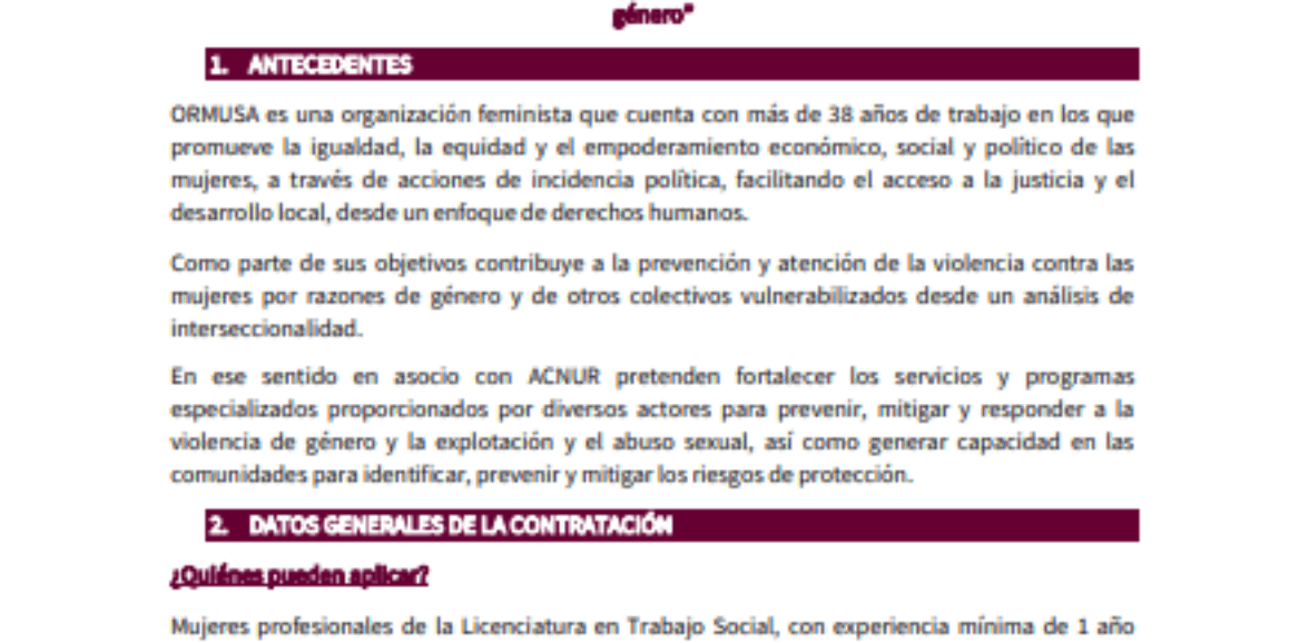 Contratación trabajadora social ( Sede Santa Ana, y  San Vicente)