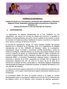 Lee más sobre el artículo Asistencia técnica en convocatoria y promoción para webinarios y Seminario Regional Virtual: Estándares internacionales de protección a Derechos Humanos, endefensa del derecho a vivir una vida libre de violencia