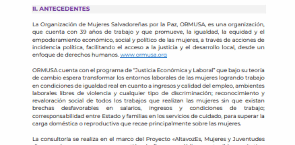 Diseño e implementación de procesos de formación y economía y justicia fiscal con enfoque feminista dirigido a grupos de mujeres organizadas en los territorios de La Paz y La Libertad