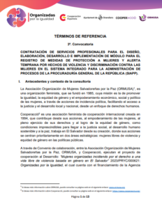 Lee más sobre el artículo Contratación de servicios profesionales para el diseño y elaboración, desarrollo, e implementación del modulo para el registro de medidas de protección a mujeres y alerta temprana por hechos de violencia y discriminación contra las mujeres en el sistema integrado para la administración de procesos de la Procuraduría General de la República (SIAPP) 3 Cnv.