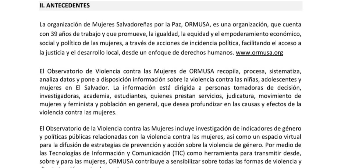 Diseño y producción  de campaña informativa y de concientizacion del  Observatorio de Violencia contra las Mujeres de ORMUSA