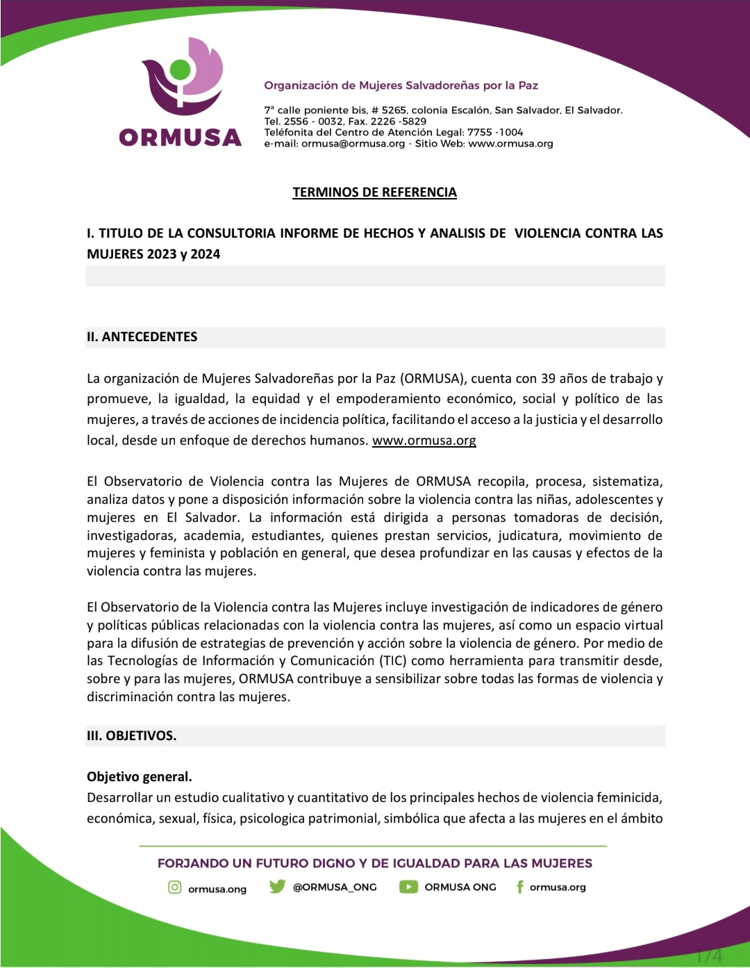 Lee más sobre el artículo Elaboración de Informe de hechos y análisis de Violencia contra las mujeres 2023 y 2024