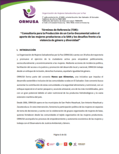 Lee más sobre el artículo Consultoría para la Producción de un Corto-Documental sobre el aporte de las mujeres productoras a la SAN y los desafíos frente a la violencia de género y diversidad