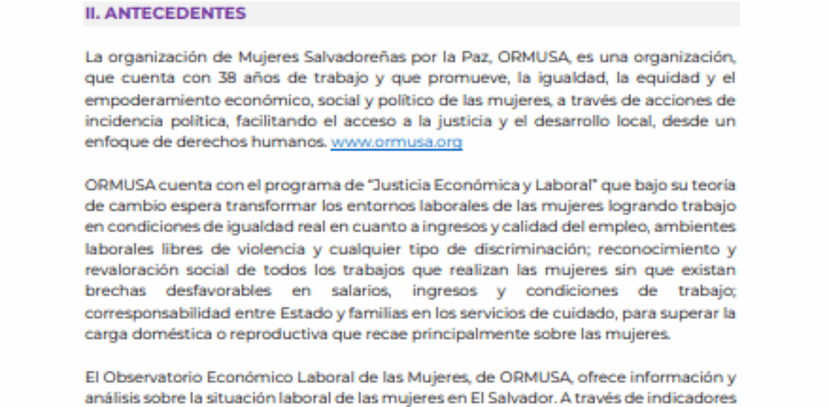 Asistencia técnica para rediseño del observatorio laboral y económico, de las mujeres y el alojamiento del nuevo indicador relacionado al gasto publico
