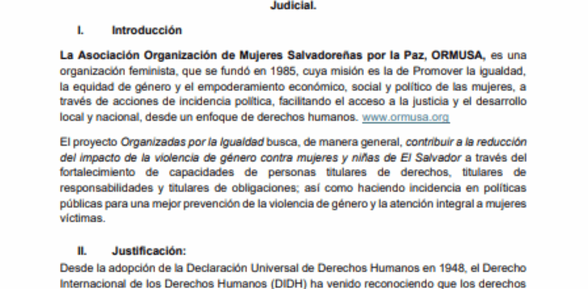 Asistencia técnica para diseño del módulo de formación denominado “Reparación integral del daño con enfoque de derechos humanos” para judicaturas del Órgano Judicial