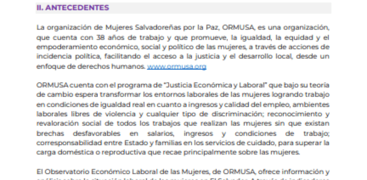 Asistencia técnica para el rediseño del Observatorio laboral y económico de las mujeres y el alojamiento del nuevo indicador relacionado al gasto publico, 2 Convocatoria