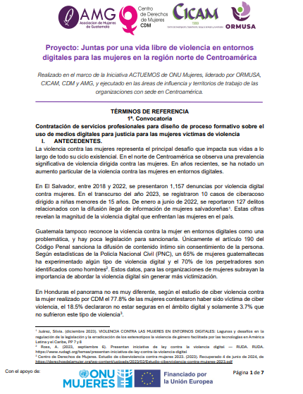 Lee más sobre el artículo Contratación de servicios profesionales para diseño de proceso formativo sobre el uso de medios digitales para justicia para las mujeres víctimas de violencia