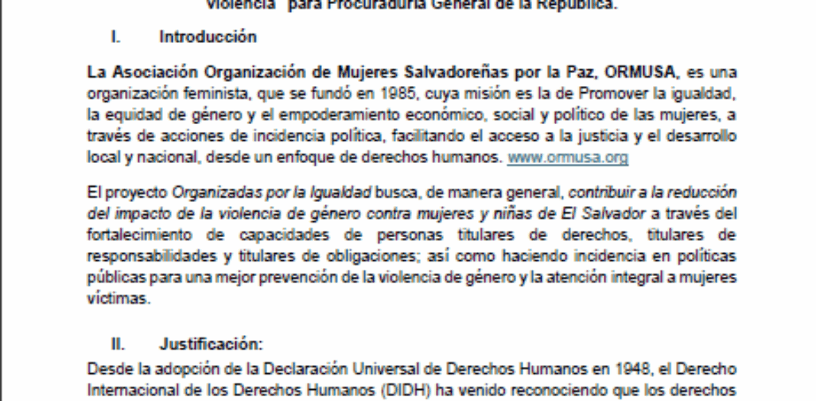 Asistencia técnica para facilitación en formación sobre “Reparación integral del daño con enfoque de derechos humanos” y “Ruta de Atención a Víctimas de violencia” para Procuraduría General de la Republica