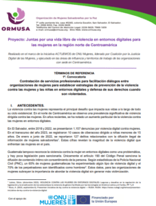 Lee más sobre el artículo 1- Convocatoria – Contratación de servicios profesionales para facilitación diálogos entre organizaciones de mujeres para establecer estrategias de prevención de la violencia contra las mujeres y las niñas en entornos digitales y defensa de sus derechos cuando son violentados.