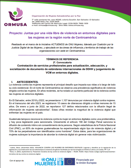 2 – Convocatoria – Contratación de servicios profesionales para actualización, adecuación, y socialización de documento de estándares internacionales de DDHH y juzgamiento de VCM en entornos digitales