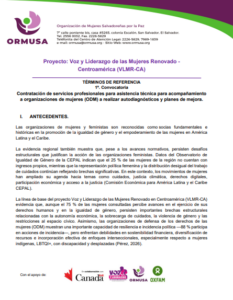Lee más sobre el artículo Contratación de servicios profesionales para asistencia técnica para acompañamiento a organizaciones de mujeres (ODM) a realizar autodiagnósticos y planes de mejora