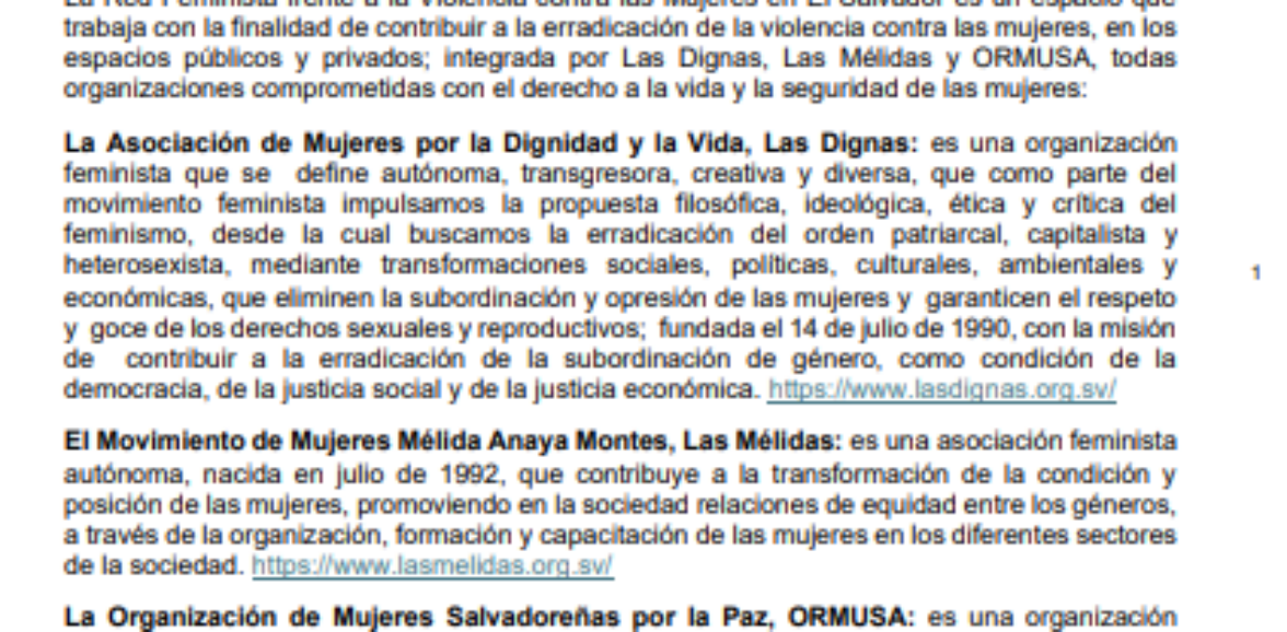 Contratación de servicios profesionales para asistencia técnica para elaboración del Informe sobre la condición y situación de las mujeres en El Salvador.