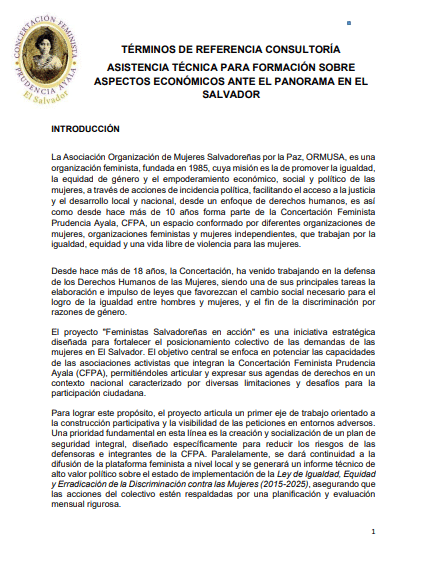 Asistencia técnica para la formación sobre aspectos económicos ante el panorama en El Salvador